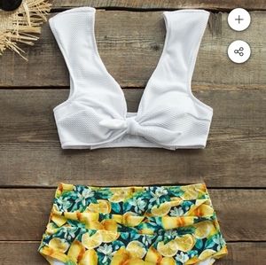 High waisted-lemon print retro bikini 👙